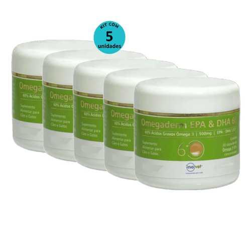 Omegaderm EPA & DHA 60 Suplemento P/ Cães e Gatos 500mg C/ 30 cáp. Inovet Kit com 5