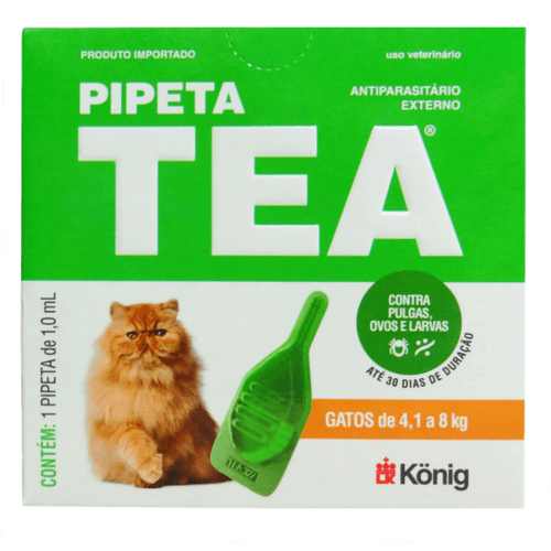 Pipeta Tea 1,0 ml Antiparasitário Contra Pulgas para Gatos de 4,1 até 8 Kg - König