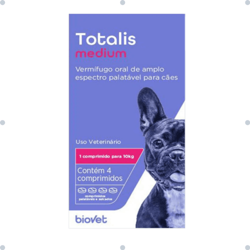 Vermífugo Totalis Medium para Cães 660mg C/ 4 comprimidos - Biovet Vermífugo Totalis Medium para Cães 660mg C/ 4 comprimidos - Biovet