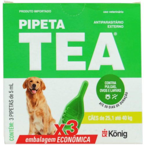 Pipeta Tea 5 ml Antiparasitário Contra Pulgas para Cães de 25,1 até 40 Kg Kit C/ 3 unid. - König