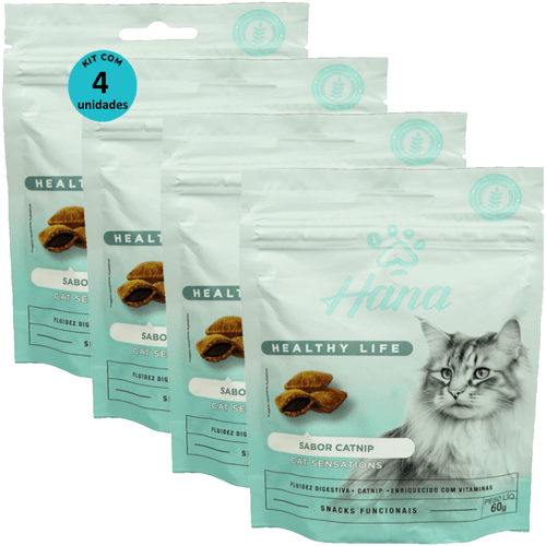 Kit 4 Snacks Hana Healthy Life Cat Sensations P/ Gatos Adultos- 60g Kit 4 Snacks Hana Healthy Life Cat Sensations P/ Gatos Adultos- 60g