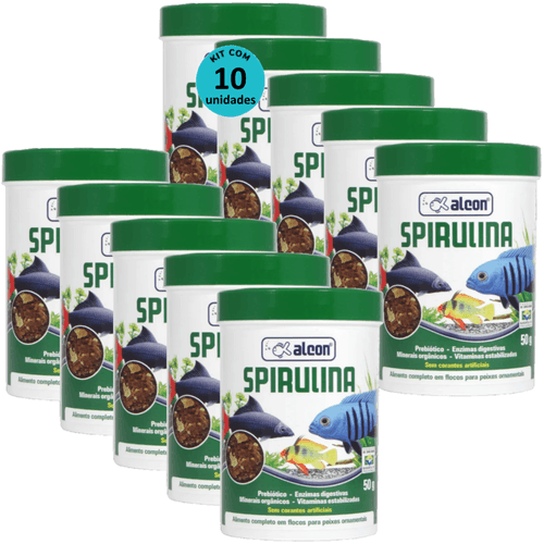 Kit Ração Alcon Spirulina Flakes 50g C/ 10 unidades