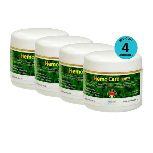Kit 4 Hemo Care Green Suplemento P/ Cães e Gatos C/ 30 Cápsulas - Inovet