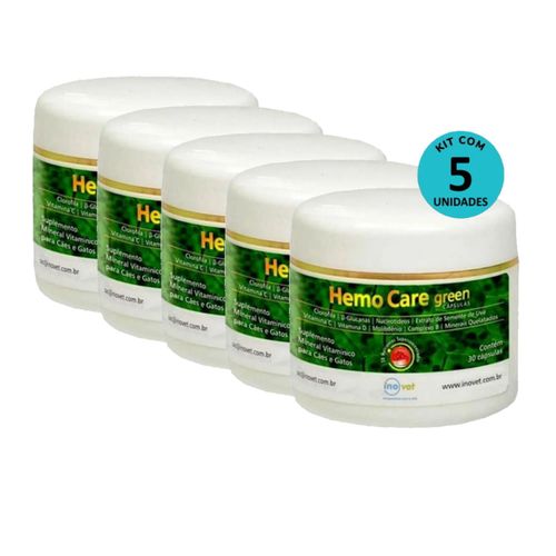 Kit 5 Hemo Care Green Suplemento P/ Cães e Gatos C/ 30 Cápsulas - Inovet Kit 5 Hemo Care Green Suplemento P/ Cães e Gatos C/ 30 Cápsulas - Inovet