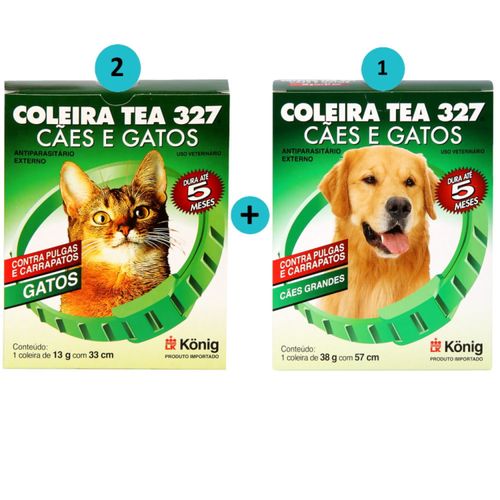 Kit 2 Coleiras TEA Gatos + 1 Coleira Cães grandes C/ 57cm- König