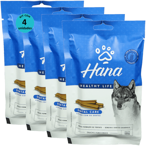 Kit 4 Snacks Hana Healthy Life Dental Care- Cuidado C/ os Dentes- P/ Cães Adultos- 100g Kit 4 Snacks Hana Healthy Life Dental Care- Cuidado C/ os Dentes- P/ Cães Adultos- 100g