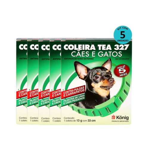 Kit Coleira Contra Pulgas E Carrapatos TEA 327 Cães Pequenos König 13g C/ 33cm C/ 5 unidades