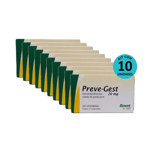Kit Anticoncepcional Preve-Gest Biovet 20mg c/ 12 Comprimidos C/ 10 unidades