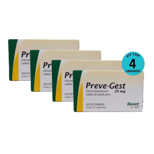 Kit Anticoncepcional Preve-Gest Biovet 20mg c/ 12 Comprimidos C/ 4 unidades