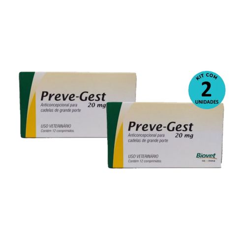 Kit Anticoncepcional Preve-Gest Biovet 20mg c/ 12 Comprimidos C/ 2 unidades