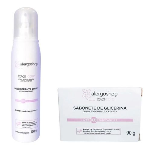 KIT Sabonete Glicerina + Desodorante Spray Total Care Alergoshop 100ml incolor