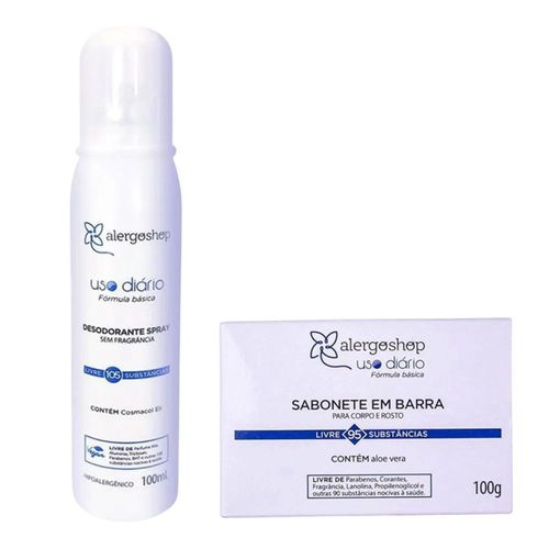 Kit Sabonete Barra Uso Diário + Desodorante Spray Hipoalergênico Alergoshop 100Ml