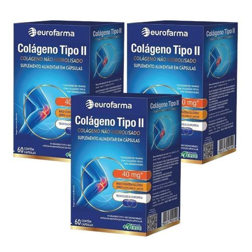 KIT 3 Colágeno Tipo II 40mg Eurofarma 60 Cápsulas KIT 3 Colágeno Tipo II 40mg Eurofarma 60 Cápsulas