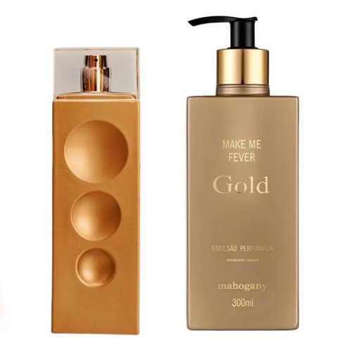 KIT Fragrância Make Me Fever Gold 100ml + Hidratante Mahogany 300ml incolor