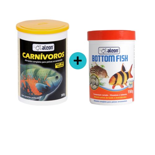 Kit 1 Ração Carnívoros 300g + 1 Ração Bottom Fish 150g - Alcon Kit 1 Ração Carnívoros 300g + 1 Ração Bottom Fish 150g - Alcon