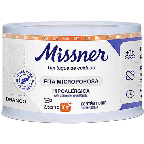 Fita Microporosa Missner - Branco - 2,5cm x 10m Fita Microporosa Missner - Branco - 2,5cm x 10m