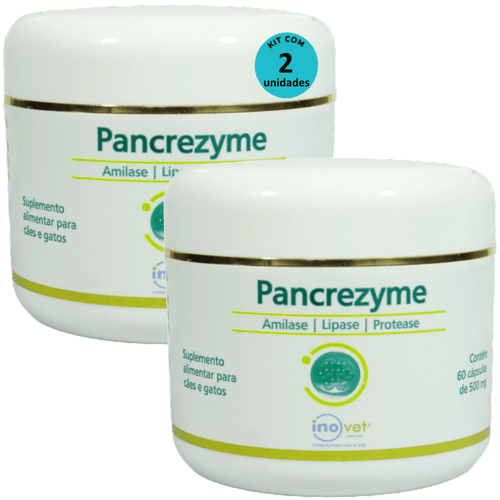 Pancrezyme 60 Cápsulas 500mg Para Cães e Gatos Inovet Kit Com 2 Pancrezyme 60 Cápsulas 500mg Para Cães e Gatos Inovet Kit Com 2