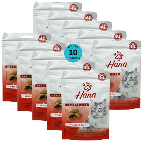 SNACK HANA HEALTHY LIFE VITAGUARD CATS PARA GATOS ADULTOS 60G KIT COM 10