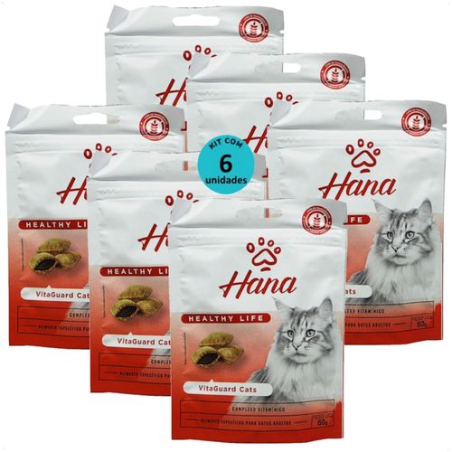 SNACK HANA HEALTHY LIFE VITAGUARD CATS PARA GATOS ADULTOS 60G KIT COM 6
