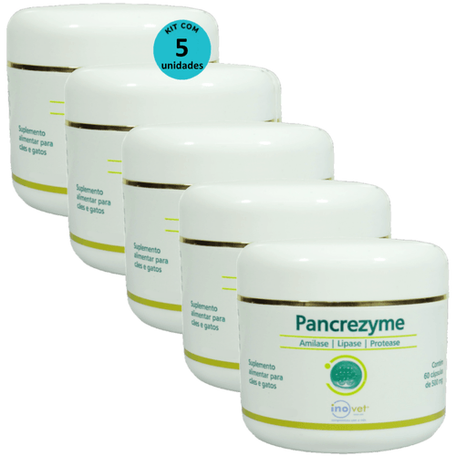 Pancrezyme 60 Cápsulas 500mg Para Cães e Gatos Inovet Kit Com 5