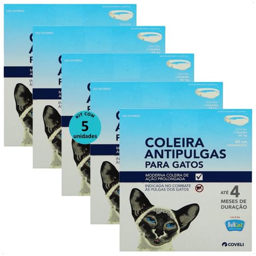 COLEIRA ANTIPULGAS BULLCAT PARA GATOS 40CM E 15G COVELI KIT COM 5 COLEIRA ANTIPULGAS BULLCAT PARA GATOS 40CM E 15G COVELI KIT COM 5