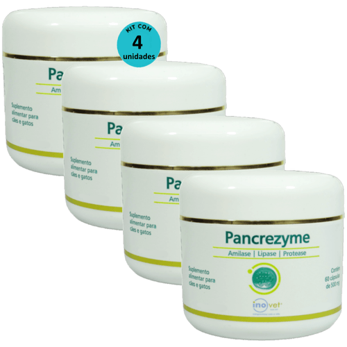 Pancrezyme 60 Cápsulas 500mg Para Cães e Gatos Inovet Kit Com 4