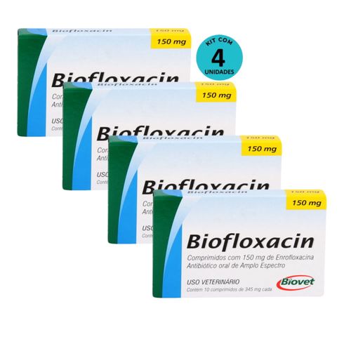 Kit 4 Biofloxacin 150mg C/ 10 Comprimidos- Biovet Kit 4 Biofloxacin 150mg C/ 10 Comprimidos- Biovet