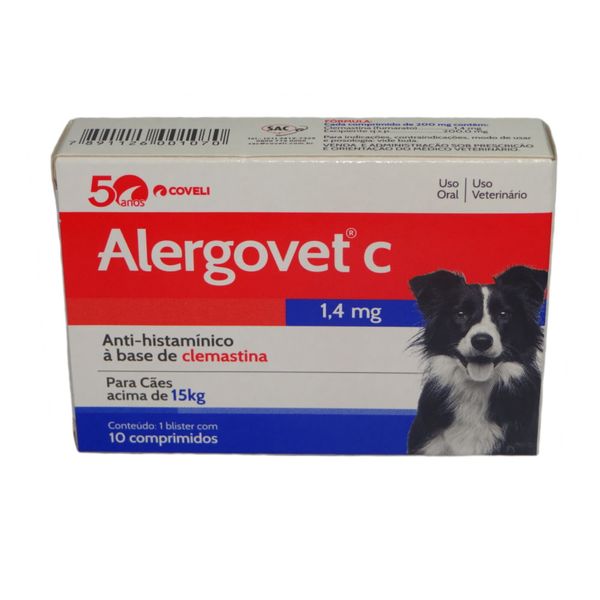 ALERGOVET C 1,4MG COM 10 COMPRIMIDOS COVELI PARA CÃES ACIMA DE 15KG