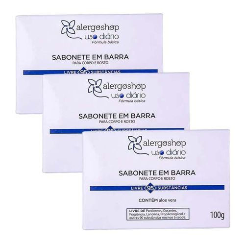 KIT 3 Sabonete em barra Uso Diário Alergoshop 100g 100g Branca