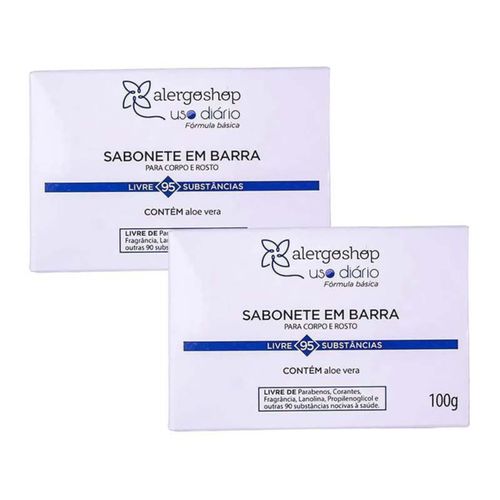 KIT 2 Sabonete em barra Uso Diário Alergoshop 100g 90g Branca KIT 2 Sabonete em barra Uso Diário Alergoshop 100g 90g Branca