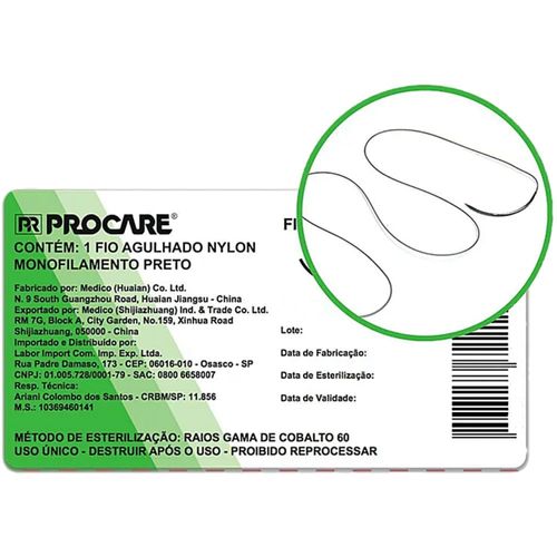 Fio Sutura Procare Nylon 4-0 Agulha 20mm 3/8 - unidade Fio Sutura Procare Nylon 4-0 Agulha 20mm 3/8 - unidade