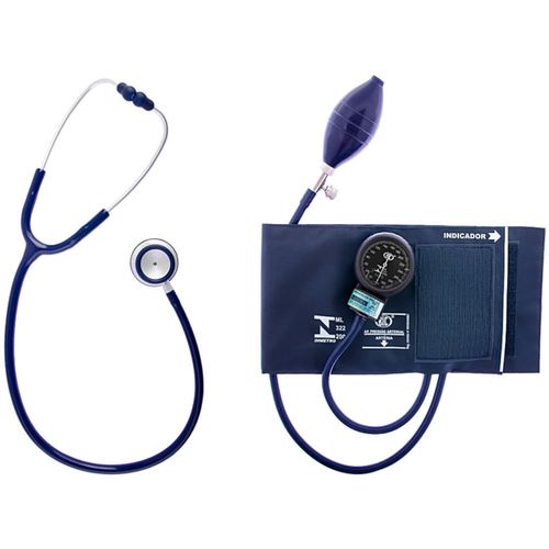 Conjunto Aparelho Pressão Nylon + Estetoscópio Duplo Azul Marinho CJ0742 Conjunto Aparelho Pressão Nylon + Estetoscópio Duplo Azul Marinho CJ0742