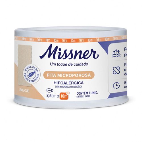 Fita Microporosa Missner - Bege - 2,5cm x 10m Fita Microporosa Missner - Bege - 2,5cm x 10m
