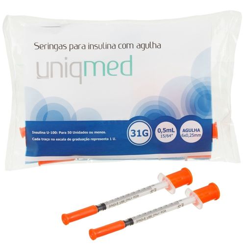 Seringa Insulina Uniqmed 0,5ml 6x0,25mm 31G - 10 seringas