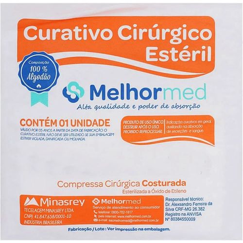 Compressa Cirúrgica Melhormed Costurada Estéril 15X60cm- unidade