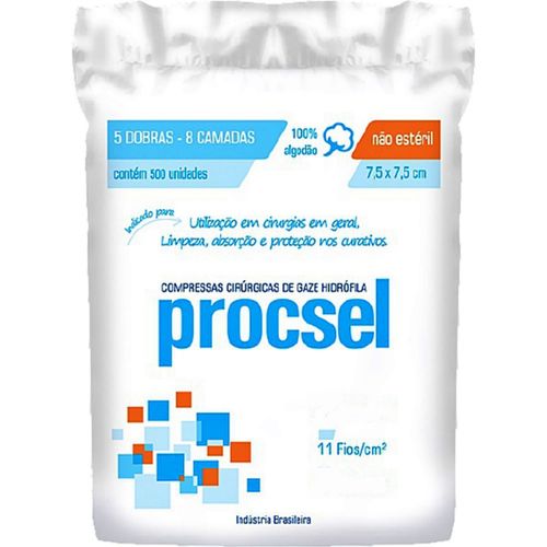 Compressa Cirúrgica Gaze Procsel 11fios 7,5x7,5cm - 500 unidades