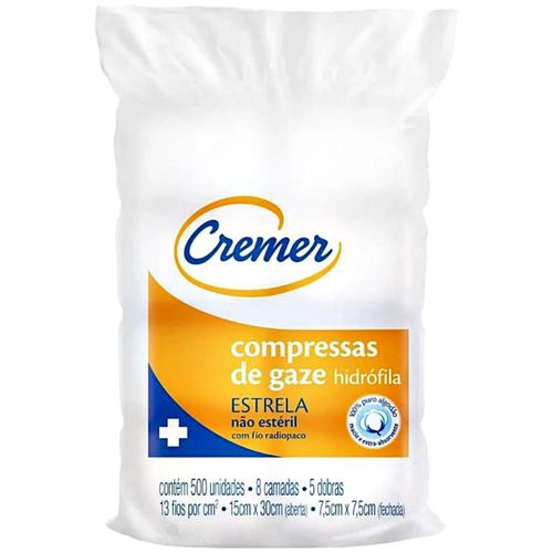Compressa Gaze Cremer Estrela 13 fios 7.5x7.5cm - 500 unidades Compressa Gaze Cremer Estrela 13 fios 7.5x7.5cm - 500 unidades