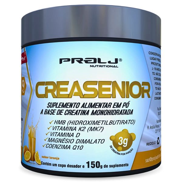 Creasenior Creatina Monohidratada com HMB, Magnésio Dimalato, Vitamina K e Vitamina D | 150 Sabor Laranja CREASENIOR CREATINA MONOHIDRATADA 150g SABOR LARANJA