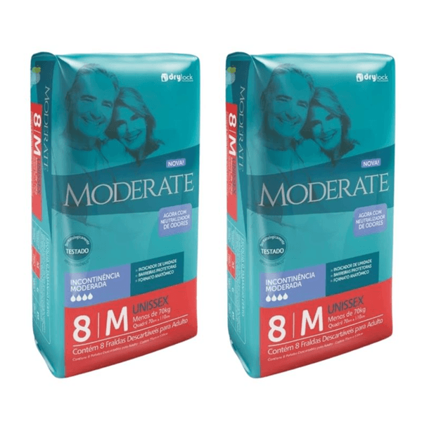 Kit 2 Fraldas Geriatrica Moderate Regular (M) 8 Unidades cada