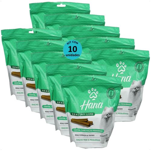 SNACK HANA LIFE DENTAL CARE CÃES ADULTOS RAÇAS MINI E PEQUENAS 450G KIT COM 10