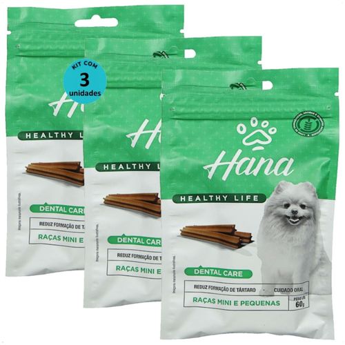 SNACK HANA LIFE DENTAL CARE CÃES ADULTOS RAÇAS MINI E PEQUENAS 60G KIT COM 3 SNACK HANA LIFE DENTAL CARE CÃES ADULTOS RAÇAS MINI E PEQUENAS 60G KIT COM 3