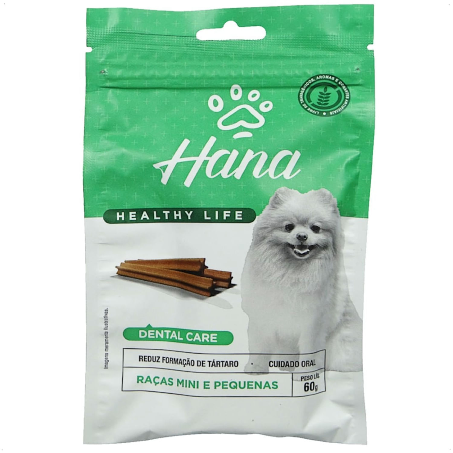SNACK HANA LIFE DENTAL CARE CÃES ADULTOS RAÇAS MINI E PEQUENAS 60G