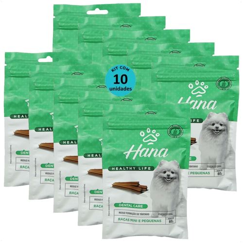 SNACK HANA LIFE DENTAL CARE CÃES ADULTOS RAÇAS MINI E PEQUENAS 60G KIT COM 10