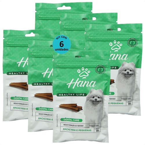 SNACK HANA LIFE DENTAL CARE CÃES ADULTOS RAÇAS MINI E PEQUENAS 60G KIT COM 6 SNACK HANA LIFE DENTAL CARE CÃES ADULTOS RAÇAS MINI E PEQUENAS 60G KIT COM 6