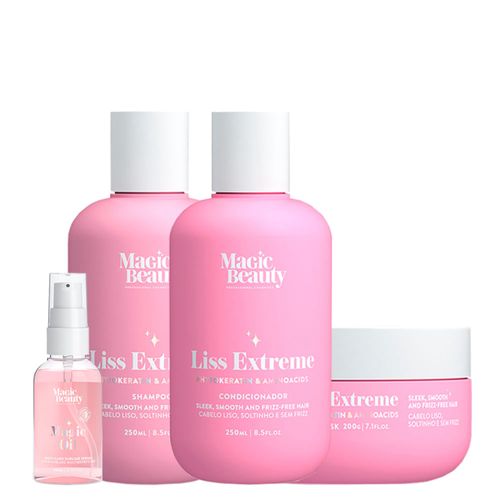 Kit Magic Beauty Liss Extreme - Shampoo 250ml + Condicionador 250ml + Máscara 200g + Sérum Magic Oil 60ml Kit