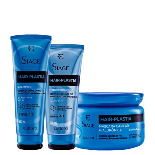 Kit Eudora Siàge Hair Plastia - Shampoo 250ml + Condicionador 200ml + Máscara de Hidratação 250g Kit