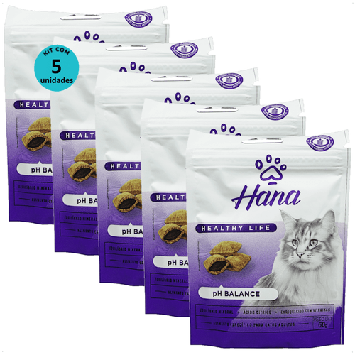 SNACK HANA HEALTHY LIFE PH BALANCE PARA GATOS ADULTOS 60G KIT COM 5