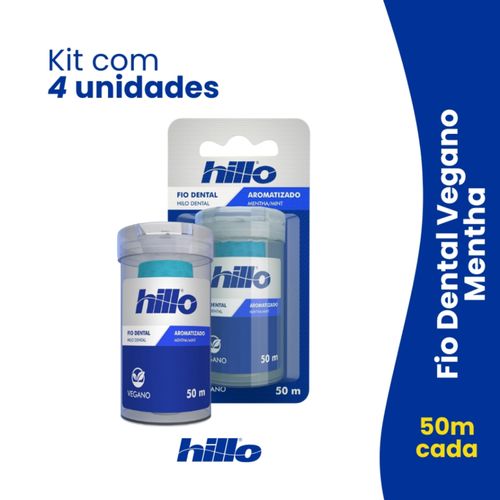 Kit 4 Fios Dentais Menta Vegano 50 Metros Hillo Econômico Refrescância e Sustentabilidade TK