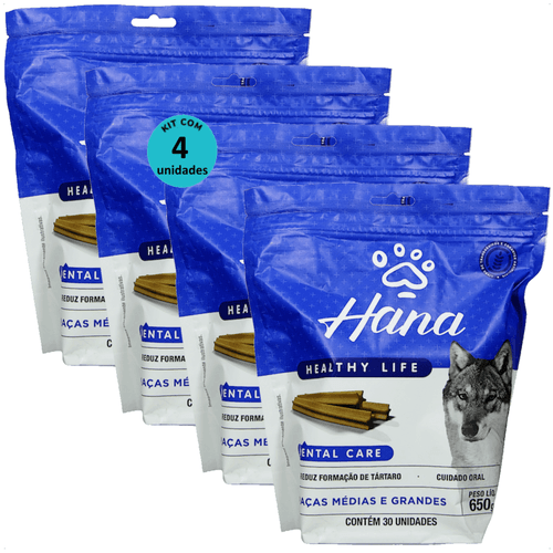 SNACK HANA LIFE DENTAL CARE CÃES ADULTOS RAÇAS MÉDIAS E GRANDES 650G KIT COM 4 SNACK HANA LIFE DENTAL CARE CÃES ADULTOS RAÇAS MÉDIAS E GRANDES 650G KIT COM 4