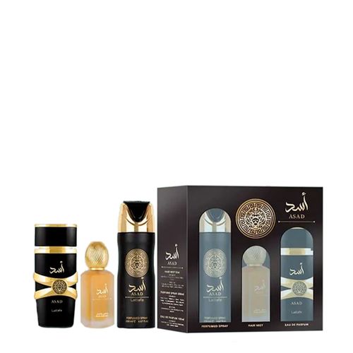 Kit Lattafa Asad Masculino - Eau de Parfum 100ml + Hair Mist 50ml + Desodorante 200ml Kit Kit Lattafa Asad Masculino - Eau de Parfum 100ml + Hair Mist 50ml + Desodorante 200ml Kit
